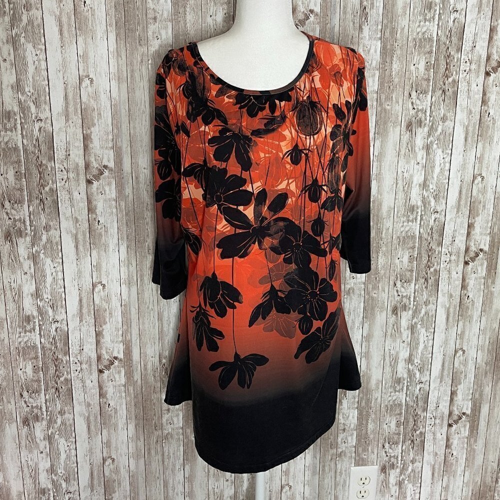 Azalea by Firmiana Orange Floral Ombre Tunic size 1X